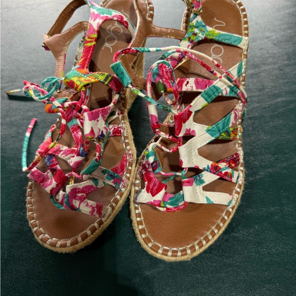 Women’s Floral Lace-Up Sugar Espadrille Sandals - Pink & Teal